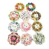 100pcs Wooden Button Decorative Wood Button Printed Flower Embellishment for Sewing Clothing Decor