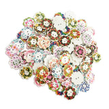 100pcs Wooden Button Decorative Wood Button Printed Flower Embellishment for Sewing Clothing Decor