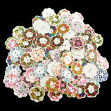 100pcs Wooden Button Decorative Wood Button Printed Flower Embellishment for Sewing Clothing Decor