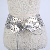 Maxbell Retro Steampunk Hollow Leather Girdle Wide Corset Waist Belt Silver