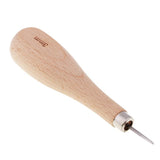 Maxbell 1 Set Wood Handle Steel Straight Sewing Awl for Leather Crafts Making 3-6mm