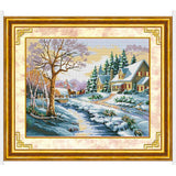 Maxbell Stamped Snowscape Pattern Cross Stitch Kits 11CT Embroidery Cloth DIY Sewing Package - Aladdin Shoppers