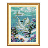Maxbell 11CT Counted & Stamped Cross Stitch Kit for Beginners Embroidery Dolphins Patterns - Aladdin Shoppers