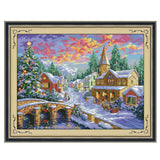 Maxbell Stamped Cross Stitch Kits Patterns Embroidery Kit - Winter Village, 11 Counted 67x52cm - Aladdin Shoppers