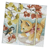 Maxbell Stamped Cross Stitch Kit 11CT Cloth DIY Needle Crafts - Cute Kitten & Bird Pattern - Aladdin Shoppers
