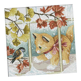Maxbell Stamped Cross Stitch Kit 11CT Cloth DIY Needle Crafts - Cute Kitten & Bird Pattern - Aladdin Shoppers
