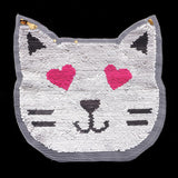 Cute Reversible Sequin Patches Cat Patches Sew On Embroidered Appliques DIY Motif for Clothing Decoration - Aladdin Shoppers