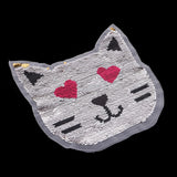 Cute Reversible Sequin Patches Cat Patches Sew On Embroidered Appliques DIY Motif for Clothing Decoration - Aladdin Shoppers