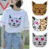 Cartoon Cat Reversible Patch Embroidered Iron on Sew on Applique Glitter Sequin for Jeans T-shirts Clothing - Aladdin Shoppers