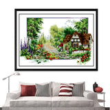 Stamped Cross Stitch Kits Patterns Embroidery Kit - Cottage Garden, 14 Counted 50x33cm - Aladdin Shoppers