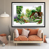 Stamped Cross Stitch Kits Patterns Embroidery Kit - Cottage Garden, 14 Counted 50x33cm - Aladdin Shoppers
