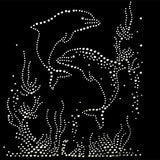 Dolphin Rhinestones Iron on Hot Fix Motif Heat Press Applique Patch 10.9x10.2 Inch - Aladdin Shoppers