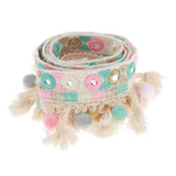Maxbell 3 Yards Ethnic Style Ball Fringed Lace Jacquard Ribbon with Pompom Ball Trim
