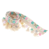Maxbell 3 Yards Ethnic Style Ball Fringed Lace Jacquard Ribbon with Pompom Ball Trim