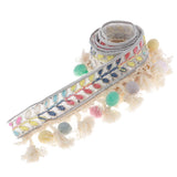 Maxbell 3 Yards Ethnic Style Ball Fringed Lace Jacquard Ribbon with Pompom Ball Trim