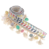 Maxbell 2 Yards Ethnic Style Ball Fringed Lace Jacquard Ribbon with Pompom Ball Trim