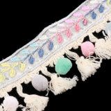 Maxbell 3 Yards Ethnic Style Ball Fringed Lace Jacquard Ribbon with Pompom Ball Trim