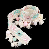 Maxbell 3 Yards Ethnic Style Ball Fringed Lace Jacquard Ribbon with Pompom Ball Trim