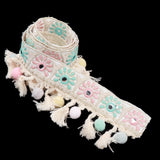 Maxbell 3 Yards Ethnic Style Ball Fringed Lace Jacquard Ribbon with Pompom Ball Trim