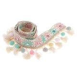 Maxbell 3 Yards Ethnic Style Ball Fringed Lace Jacquard Ribbon with Pompom Ball Trim