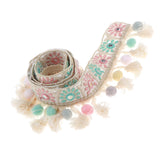 Maxbell 3 Yards Ethnic Style Ball Fringed Lace Jacquard Ribbon with Pompom Ball Trim