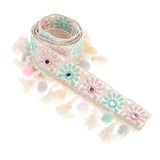 Maxbell 3 Yards Ethnic Style Ball Fringed Lace Jacquard Ribbon with Pompom Ball Trim