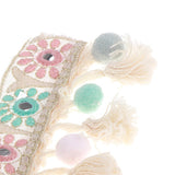 Maxbell 3 Yards Ethnic Style Ball Fringed Lace Jacquard Ribbon with Pompom Ball Trim
