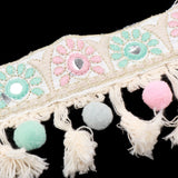 Maxbell 3 Yards Ethnic Style Ball Fringed Lace Jacquard Ribbon with Pompom Ball Trim