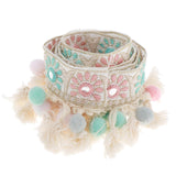 Maxbell 3 Yards Ethnic Style Ball Fringed Lace Jacquard Ribbon with Pompom Ball Trim