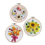 Maxbell 3 Sets Embroidery Starter Kit with Flower Pattern DIY Cross Stitch Crafts