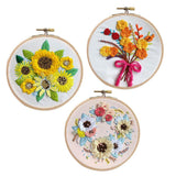 Maxbell 3 Sets Embroidery Starter Kit with Flower Pattern DIY Cross Stitch Crafts