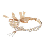Maxbell 1920s Flapper Headband Headpiece Hair Accessories Gold (Champagne Ribbon)
