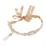 Maxbell 1920s Flapper Headband Headpiece Hair Accessories Gold (Champagne Ribbon)