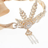 Maxbell 1920s Flapper Headband Headpiece Hair Accessories Gold (Champagne Ribbon)