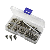 Maxbell 100x Cone Spikes Studs Mixed Shape Screw Back Studs for DIY Handcraft Jacket Silver White Color