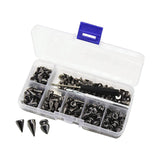 Maxbell 100x Cone Spikes Studs Mixed Shape Screw Back Studs for DIY Handcraft Jacket Black Silver Color