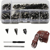 Maxbell 100x Cone Spikes Studs Mixed Shape Screw Back Studs for DIY Handcraft Jacket Black Silver Color