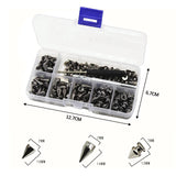 Maxbell 100x Cone Spikes Studs Mixed Shape Screw Back Studs for DIY Handcraft Jacket Black Silver Color