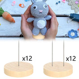 Maxbell 24 Pieces Crochet Doll Stands Simple Metal Pins Decoration Sturdy Wood Bases