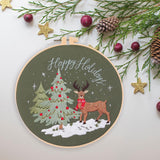 Maxbell Christmas Embroidery Starter Kit with Embroidery Hoop Beginners Cross Stitch Elk