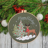 Maxbell Christmas Embroidery Starter Kit with Embroidery Hoop Beginners Cross Stitch Elk