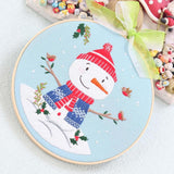Maxbell Christmas Embroidery Starter Kit with Embroidery Hoop Beginners Cross Stitch Snowman