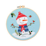 Maxbell Christmas Embroidery Starter Kit with Embroidery Hoop Beginners Cross Stitch Snowman