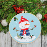 Maxbell Christmas Embroidery Starter Kit with Embroidery Hoop Beginners Cross Stitch Snowman