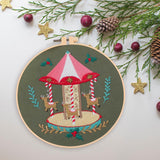 Maxbell Christmas Embroidery Starter Kit with Embroidery Hoop Beginners Cross Stitch Carousel