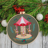 Maxbell Christmas Embroidery Starter Kit with Embroidery Hoop Beginners Cross Stitch Carousel