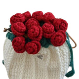 Maxbell Crochet Bag Materials Fashion Rose Drawstring Pouch for Travel Beach Holiday Drawstring Bag