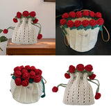 Maxbell Crochet Bag Materials Fashion Rose Drawstring Pouch for Travel Beach Holiday Drawstring Bag
