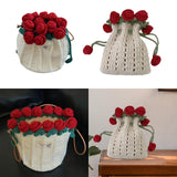 Maxbell Crochet Bag Materials Fashion Rose Drawstring Pouch for Travel Beach Holiday Drawstring Bag