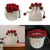 Maxbell Crochet Bag Materials Fashion Rose Drawstring Pouch for Travel Beach Holiday Drawstring Bag